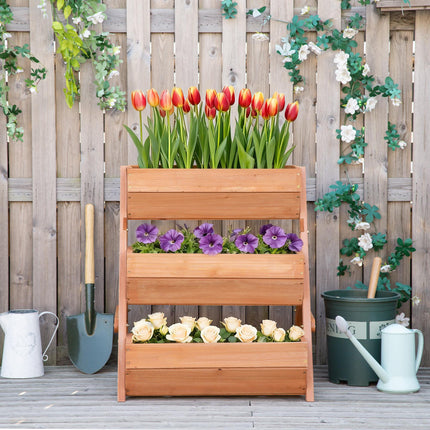 3 Tier Wooden Raised Garden Bed Kit with Drainage Holes - Brown