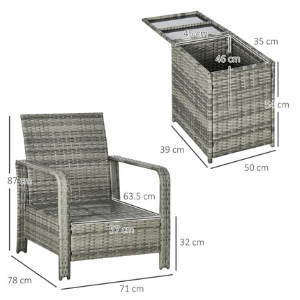3 Piece PE Rattan Garden Bistro Set With Removable Cushions - Grey Orange