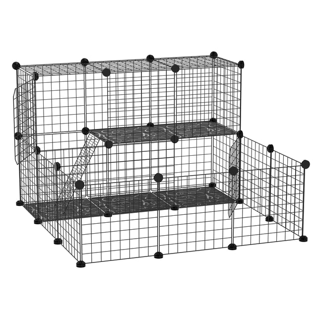 Customisable Pet Playpen with Door for Guinea Pigs, Hamsters, Chinchillas, Hedgehogs - Black