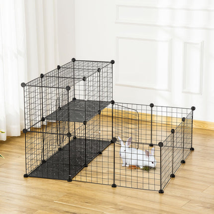 Customisable Pet Playpen with Door for Guinea Pigs, Hamsters, Chinchillas, Hedgehogs - Black