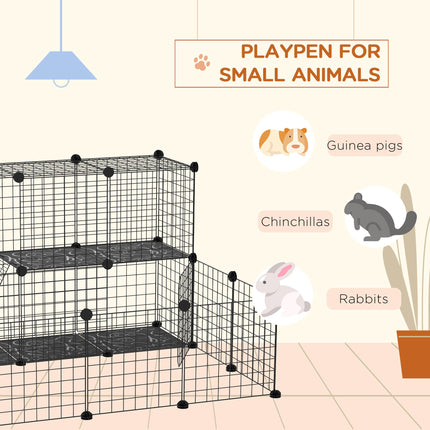 Customisable Pet Playpen with Door for Guinea Pigs, Hamsters, Chinchillas, Hedgehogs - Black