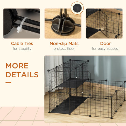 Customisable Pet Playpen with Door for Guinea Pigs, Hamsters, Chinchillas, Hedgehogs - Black