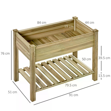 2 Tier Wooden Raised Garden Bed with Storage Shelf - Natural Wood