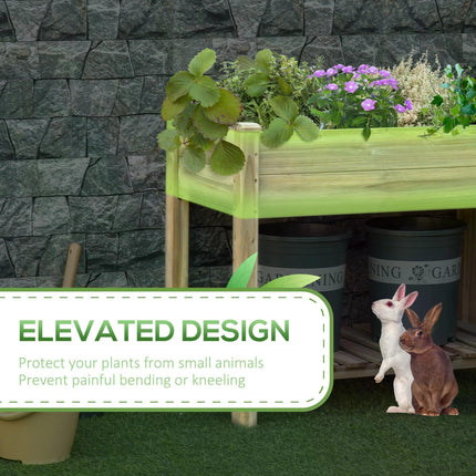 2 Tier Wooden Raised Garden Bed with Storage Shelf - Natural Wood