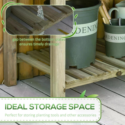 2 Tier Wooden Raised Garden Bed with Storage Shelf - Natural Wood