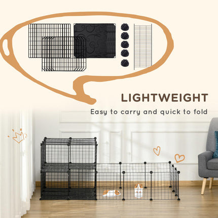 Pet Playpen with Door, Guinea Pigs Metal Mesh Cage for Small Animal, Chinchilla, 175 x 105 x 70 CM, Black