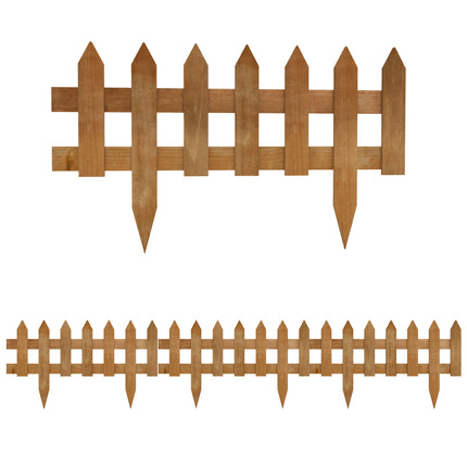 Set of 12 Wooden Garden Border Fences for Edging - Brown