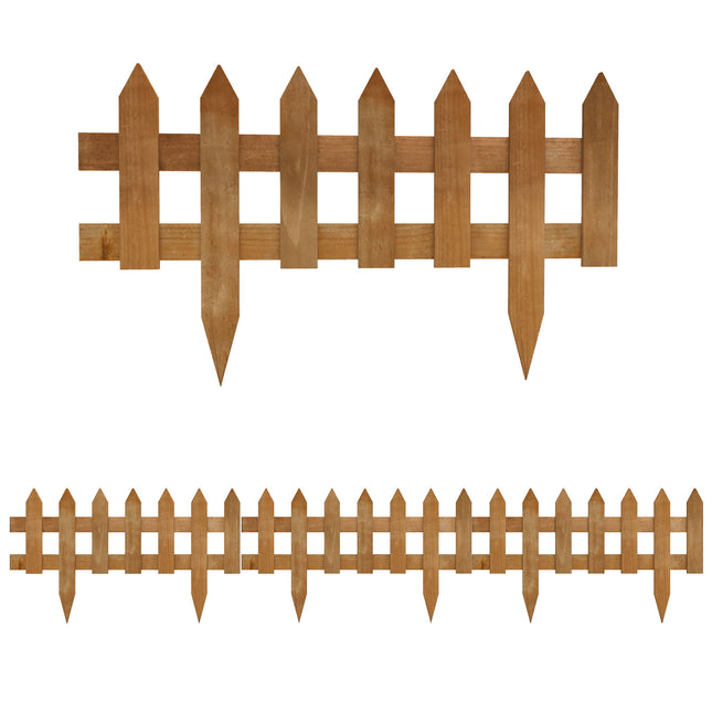 Set of 12 Wooden Garden Border Fences for Edging - Brown
