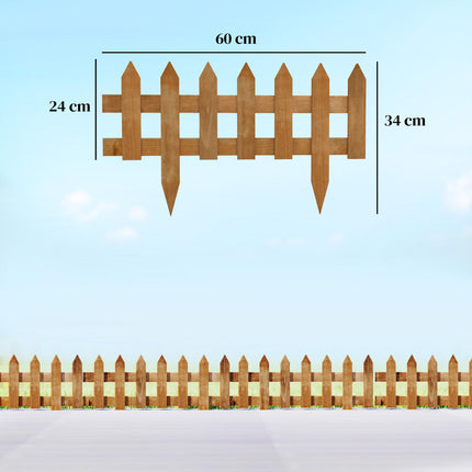 Set of 12 Wooden Garden Border Fences for Edging - Brown