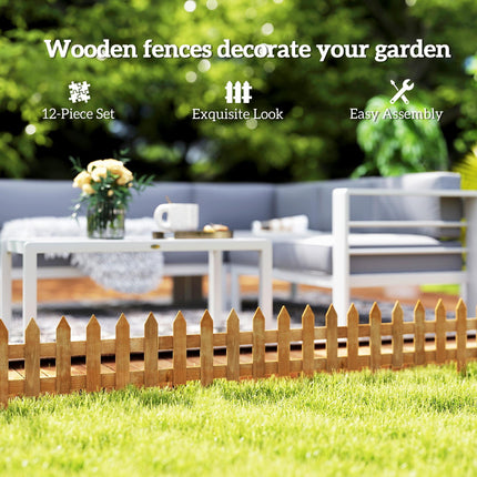 Set of 12 Wooden Garden Border Fences for Edging - Brown
