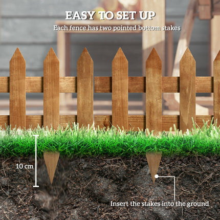 Set of 12 Wooden Garden Border Fences for Edging - Brown