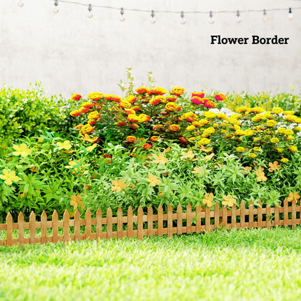 Set of 12 Wooden Garden Border Fences for Edging - Brown