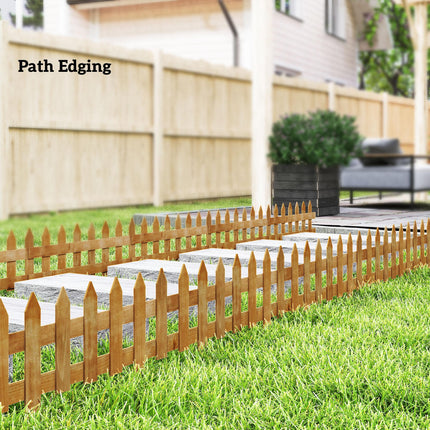 Set of 12 Wooden Garden Border Fences for Edging - Brown