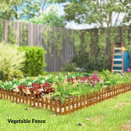 Set of 12 Wooden Garden Border Fences for Edging - Brown