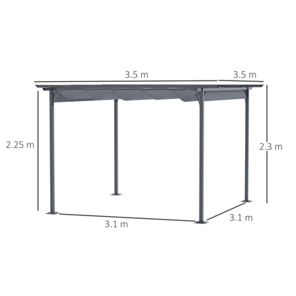 Retractable Metal Pergola with UV Resistant Canopy 350x350cm - Grey
