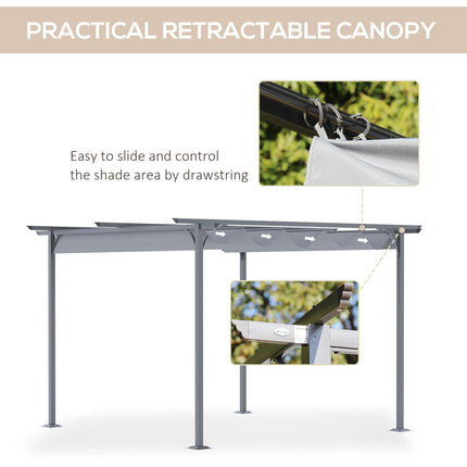 Retractable Metal Pergola with UV Resistant Canopy 350x350cm - Grey