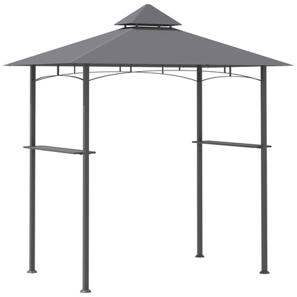 Double-Tier BBQ Gazebo Grill Canopy with Shelves and Ventilation - Grey
