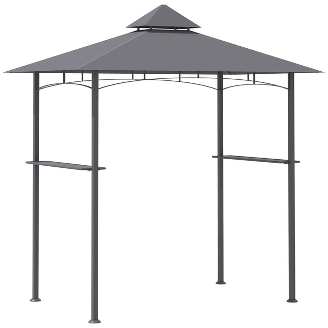 Double-Tier BBQ Gazebo Grill Canopy with Shelves and Ventilation - Grey