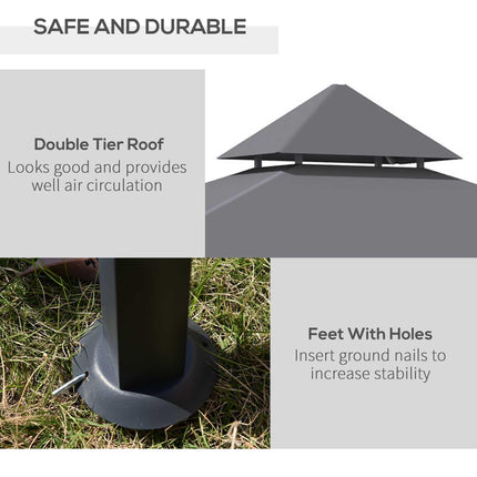 Double-Tier BBQ Gazebo Grill Canopy with Shelves and Ventilation - Grey