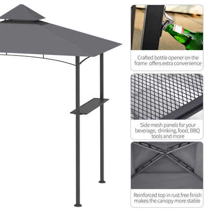 Double-Tier BBQ Gazebo Grill Canopy with Shelves and Ventilation - Grey