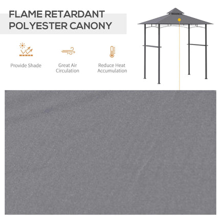 Double-Tier BBQ Gazebo Grill Canopy with Shelves and Ventilation - Grey