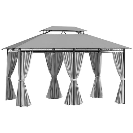 4m x 3m Metal Gazebo Canopy Party Tent with Curtains and Sidewalls - Dark Grey