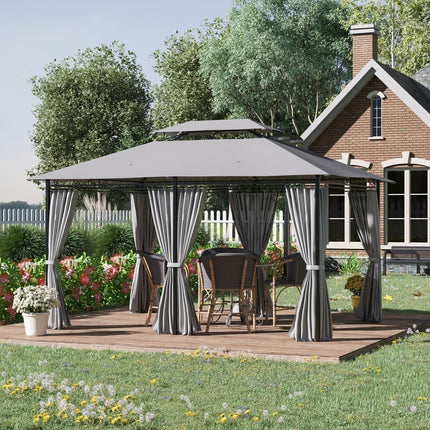 4m x 3m Metal Gazebo Canopy Party Tent with Curtains and Sidewalls - Dark Grey