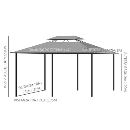 4m x 3m Metal Gazebo Canopy Party Tent with Curtains and Sidewalls - Dark Grey