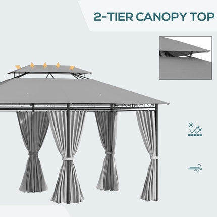 4m x 3m Metal Gazebo Canopy Party Tent with Curtains and Sidewalls - Dark Grey