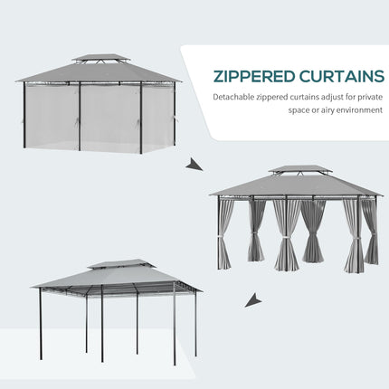 4m x 3m Metal Gazebo Canopy Party Tent with Curtains and Sidewalls - Dark Grey
