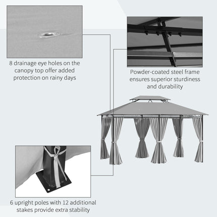 4m x 3m Metal Gazebo Canopy Party Tent with Curtains and Sidewalls - Dark Grey