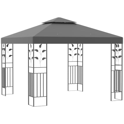 3 x 3m Outdoor Steel Gazebo with 2 Tier Roof, Garden Gazebo Patio Canopy Marquee