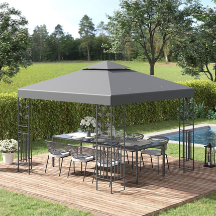 3 x 3m Outdoor Steel Gazebo with 2 Tier Roof, Garden Gazebo Patio Canopy Marquee