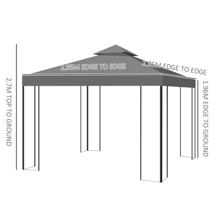 3 x 3m Outdoor Steel Gazebo with 2 Tier Roof, Garden Gazebo Patio Canopy Marquee