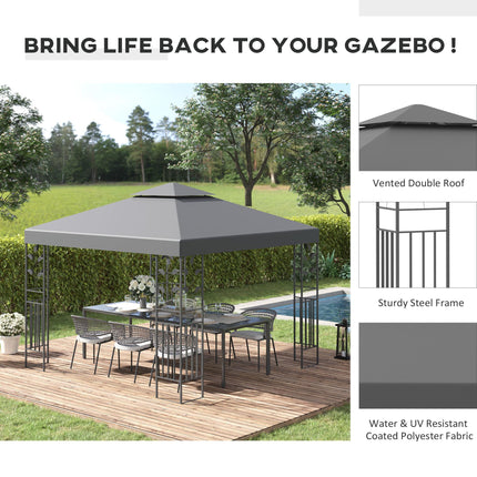 3 x 3m Outdoor Steel Gazebo with 2 Tier Roof, Garden Gazebo Patio Canopy Marquee