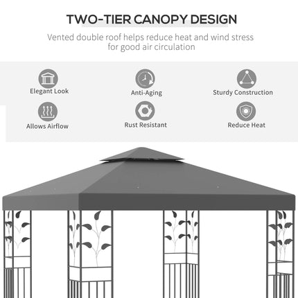 3 x 3m Outdoor Steel Gazebo with 2 Tier Roof, Garden Gazebo Patio Canopy Marquee