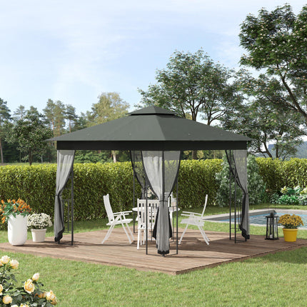 3 x 3(m) Steel Frame Double Roof Garden Gazebo - Grey