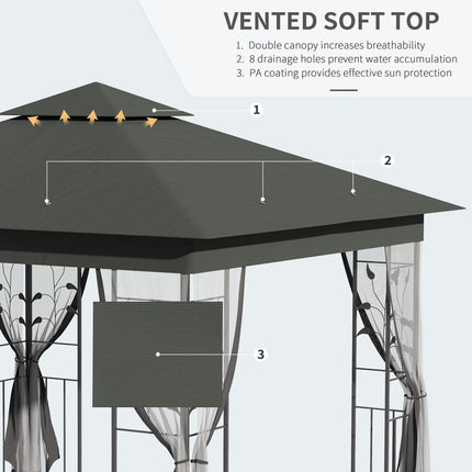 3 x 3(m) Steel Frame Double Roof Garden Gazebo - Grey