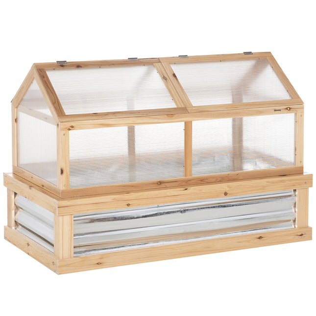Raised Garden Bed with Cold Frame Greenhouse Top 122x61x82 cm - Natural Wood