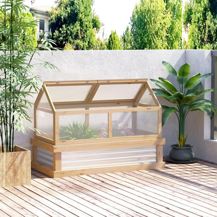 Raised Garden Bed with Cold Frame Greenhouse Top 122x61x82 cm - Natural Wood