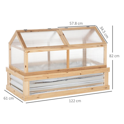 Raised Garden Bed with Cold Frame Greenhouse Top 122x61x82 cm - Natural Wood