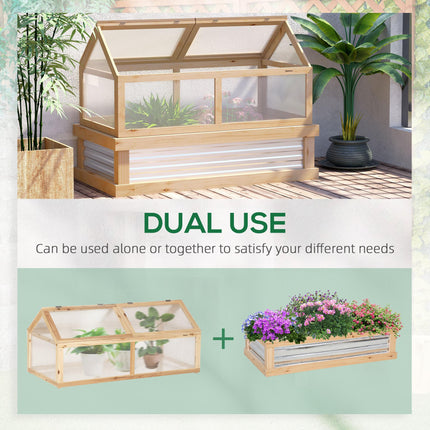 Raised Garden Bed with Cold Frame Greenhouse Top 122x61x82 cm - Natural Wood