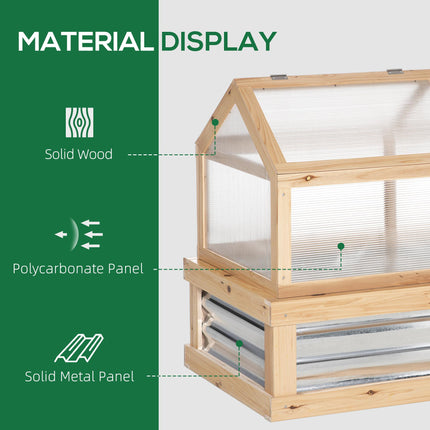 Raised Garden Bed with Cold Frame Greenhouse Top 122x61x82 cm - Natural Wood