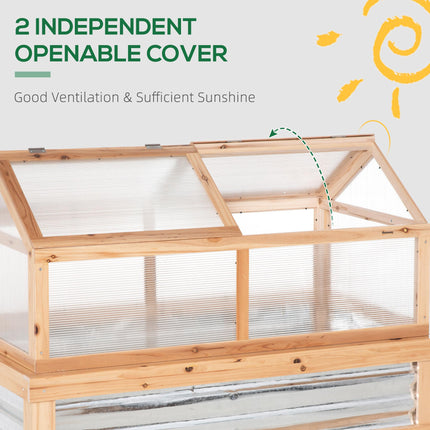 Raised Garden Bed with Cold Frame Greenhouse Top 122x61x82 cm - Natural Wood