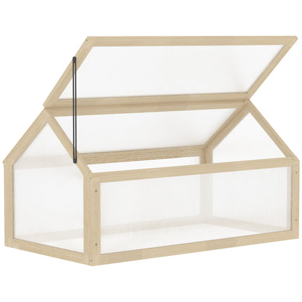 Wooden Cold Frame Garden Polycarbonate Greenhouse with Openable Top Cover, Grow