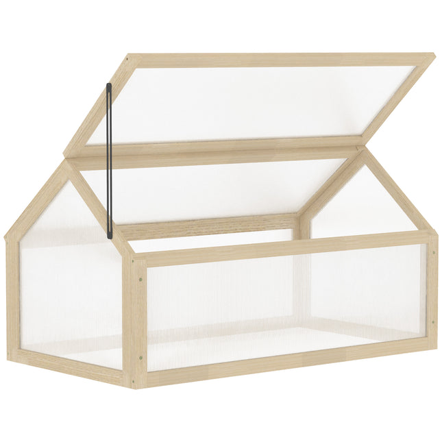 Wooden Cold Frame Garden Polycarbonate Greenhouse with Openable Top Cover, Grow