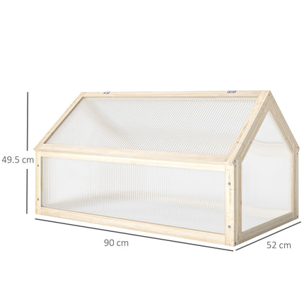 Wooden Cold Frame Garden Polycarbonate Greenhouse with Openable Top Cover, Grow