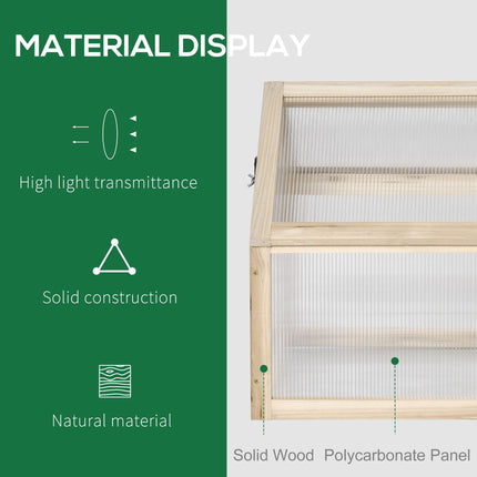 Wooden Cold Frame Garden Polycarbonate Greenhouse with Openable Top Cover, Grow