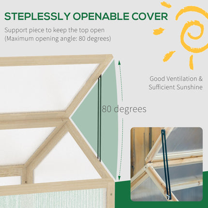 Wooden Cold Frame Garden Polycarbonate Greenhouse with Openable Top Cover, Grow