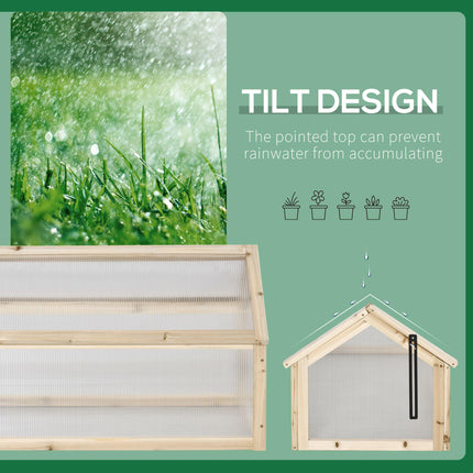 Wooden Cold Frame Garden Polycarbonate Greenhouse with Openable Top Cover, Grow